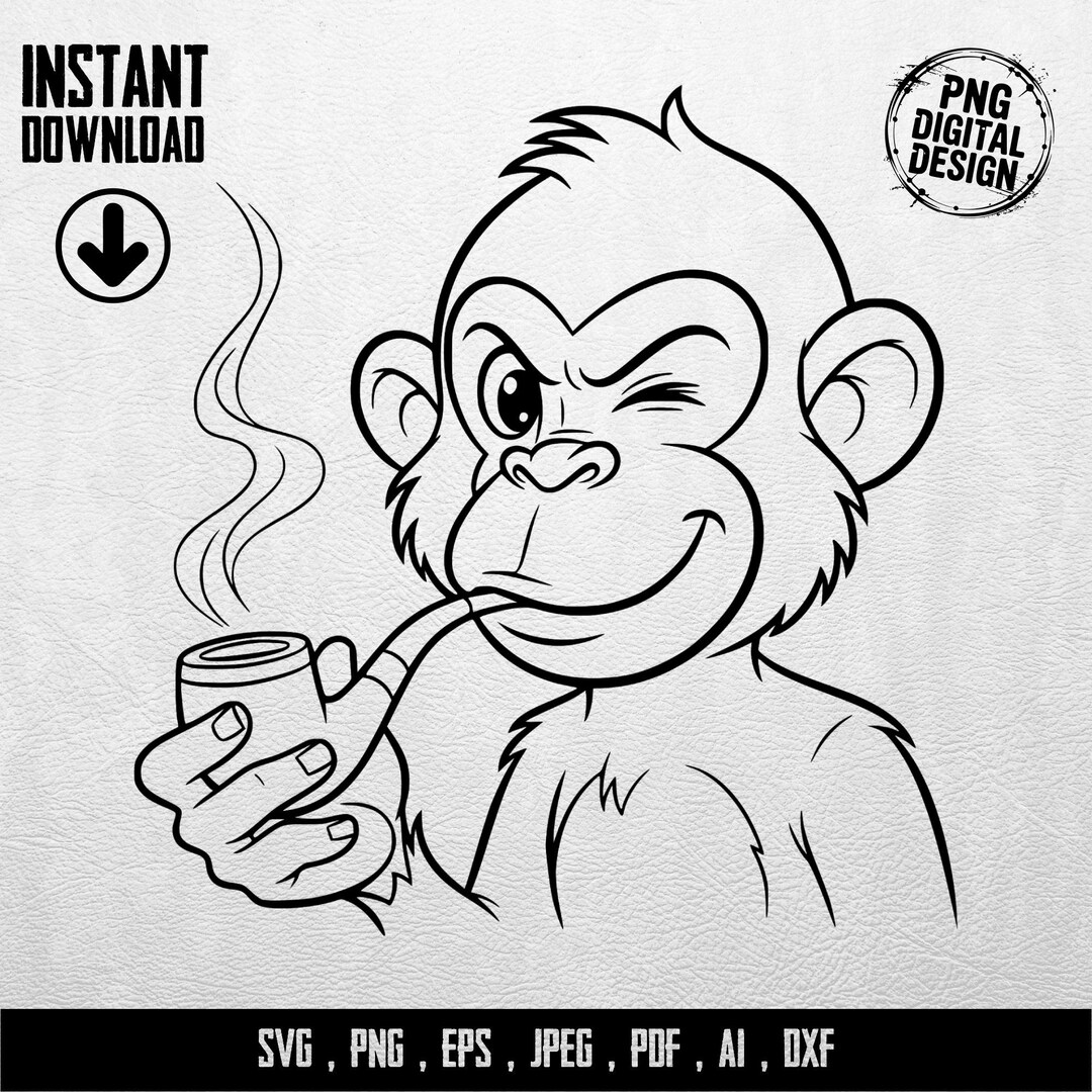 Monkey Smoking Pipe Digital Art, Winking Monkey PNG, SVG Cut File ...