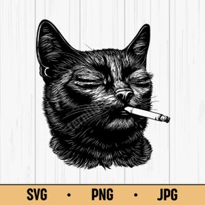 Smoking Cat - Cool Feline Stylish Pet Funny Animal SVG PNG Clipart Sublimation Vector Digital Download