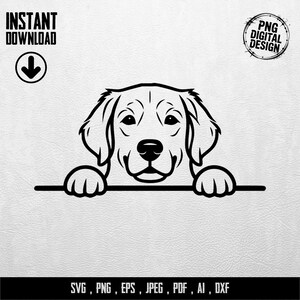 Cute Dog Peeking Digital Art, Golden Retriever Line Art Print, Pet Puppy Portrait Vector, Animal Outline
