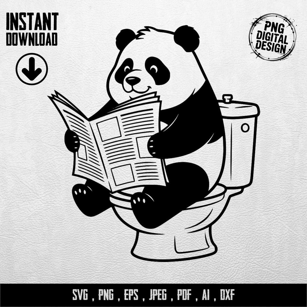 Panda on Toilet Reading Newspaper Digital Art SVG, Funny Bathroom Decor ...