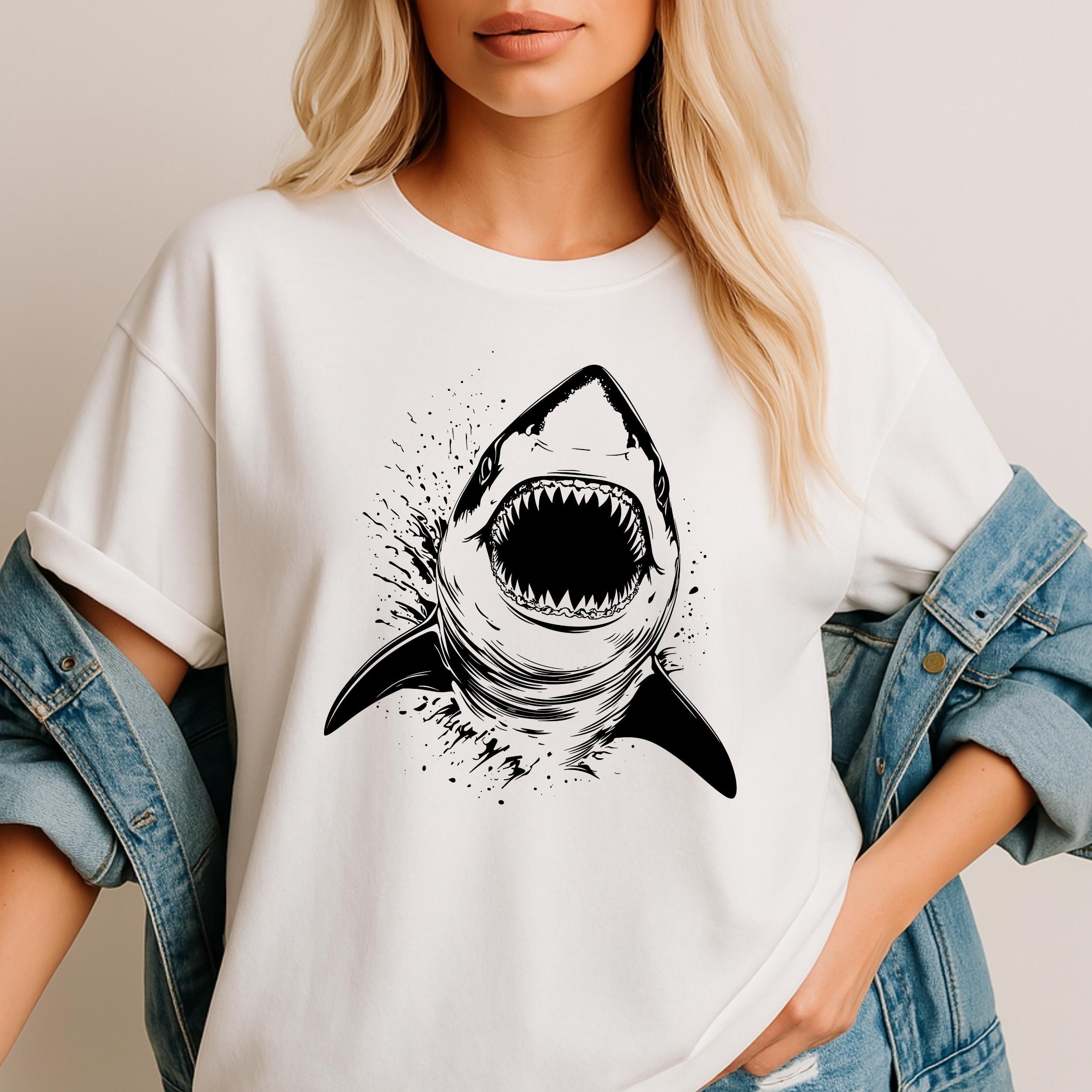 Aggressive Shark Attack SVG PNG – Fierce Ocean Predator Line Art ...