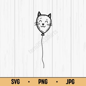 Cat Balloon SVG PNG JPG – Cute Hand Drawn Kitty Face Balloon Line Art for Kids Crafts, Party Decor & Stickers, Digital Download