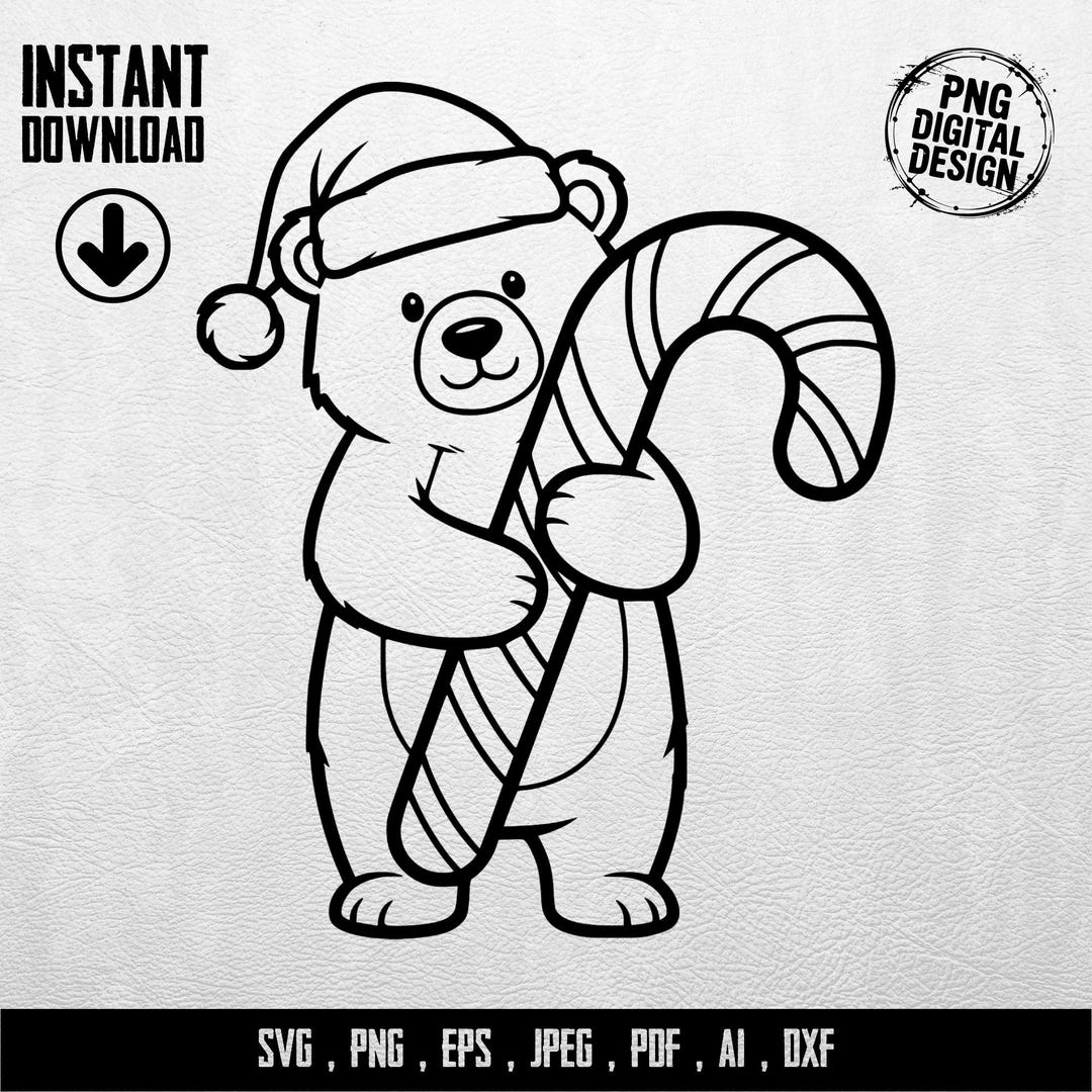 Christmas Bear Digital Svg Png Eps Dxf, Candy Cane, Santa Hat Clipart ...