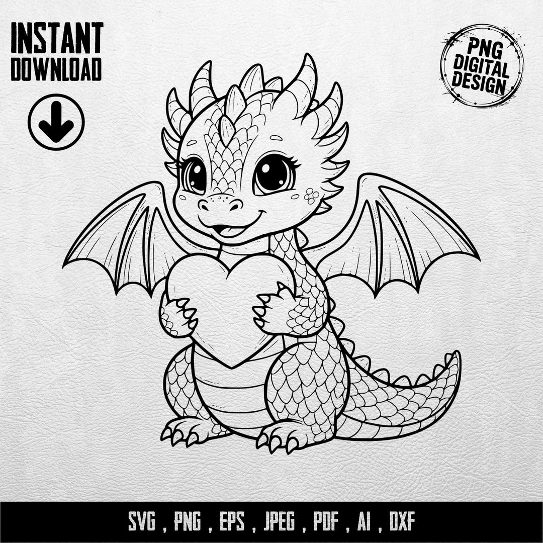 Cute Dragon Heart Svg Png Eps Dxf, Digital Download, Baby Dragon Art ...