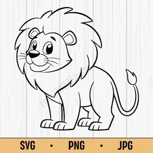 Cute Lion SVG PNG – Cartoon Jungle Lion Clipart for Kids, Digital Download for Cricut and Sublimation
