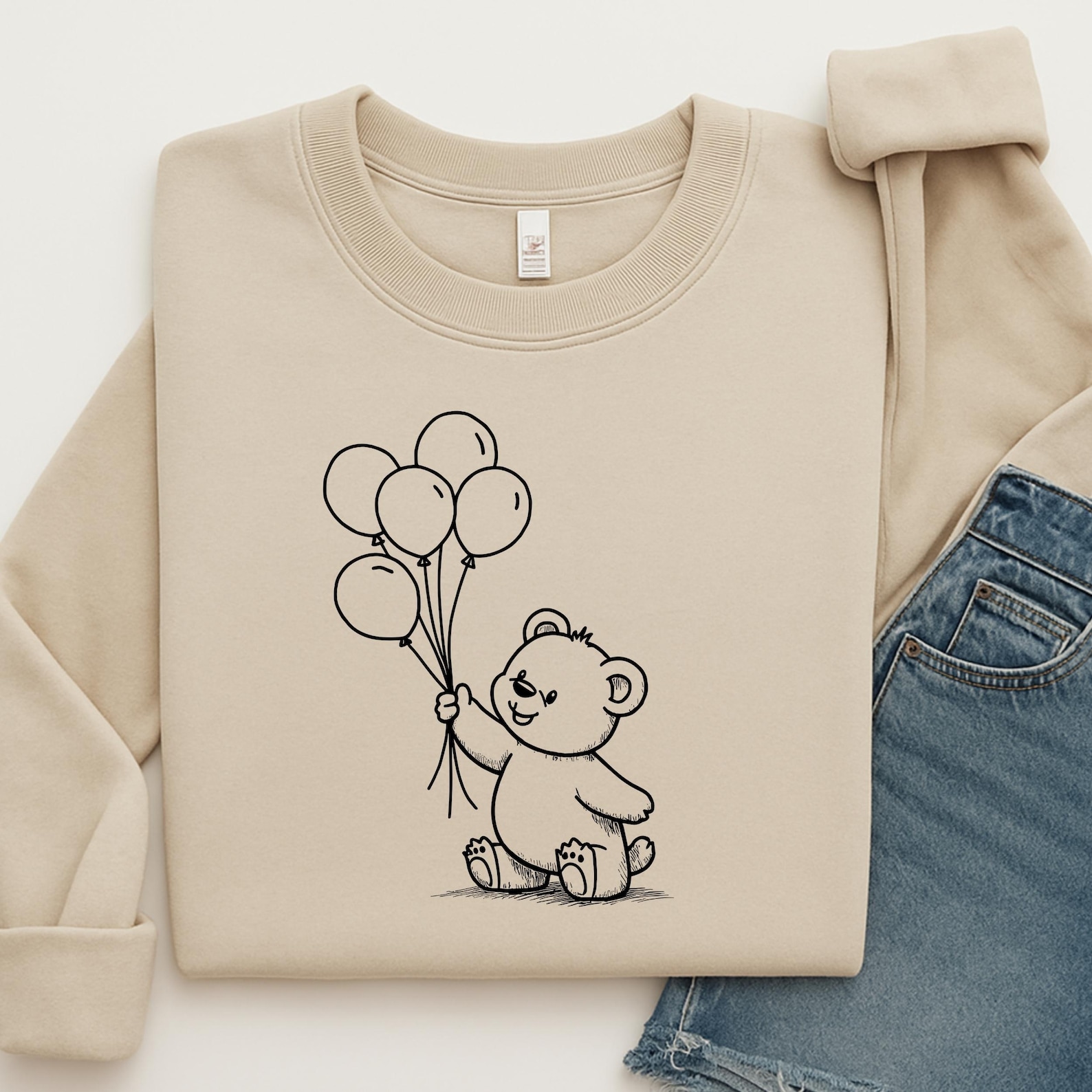 Teddy Bear With Balloons SVG PNG JPG – Cute Hand Drawn Bear Clipart for ...