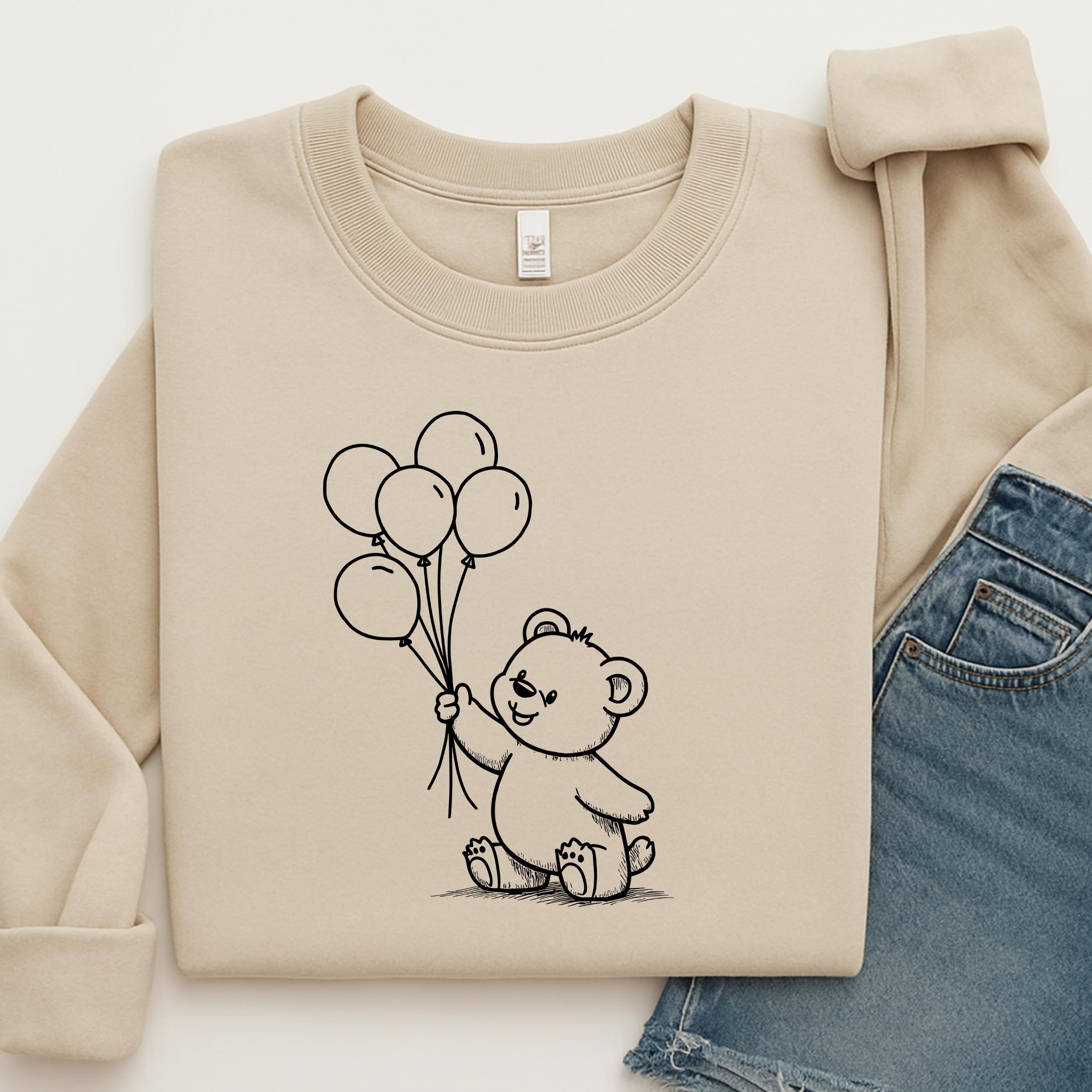 Teddy Bear With Balloons SVG PNG JPG – Cute Hand Drawn Bear Clipart for ...