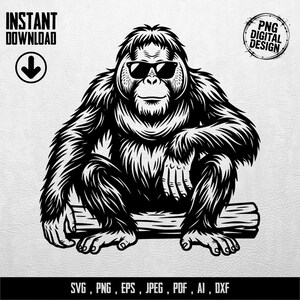 Cool Orangutan SVG PNG Digital Download, Ape with Sunglasses Clipart, Monkey Vector Art for T-Shirts, Cricut, Sublimation Design, Animal