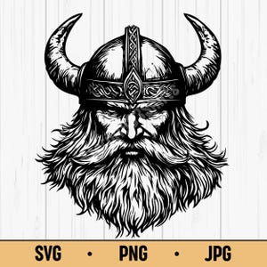 Viking Warrior Head SVG PNG – Viking Mythology Line Art Digital Download for Tattoos and Nordic Designs