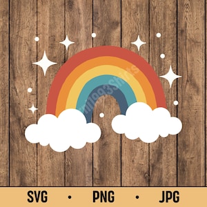 Cute Rainbow SVG PNG JPG – Minimalist Rainbow with Clouds, Kawaii Weather Vector
