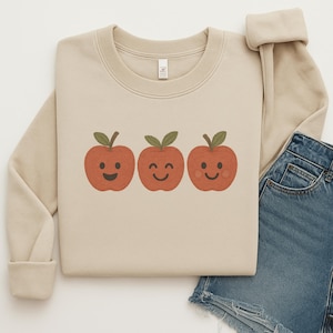 Embroidered Kawaii Apples PNG - Cute Smiling Apple Faces Digital Download, Summer T-Shirt Design Sublimation, Apple Graphic Shirt