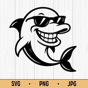 Cool Dolphin SVG PNG JPG – Cartoon Dolphin with Sunglasses, Funny Sea Animal Vector