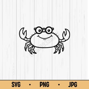 Cute Crab SVG PNG JPG – Funny Cartoon Sea Animal Vector, Digital Download for Summer, Beach & Kids Crafts