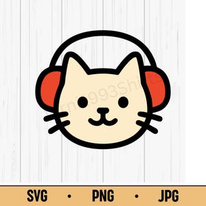 Winter Cat SVG PNG JPG – Cute Kawaii Cat with Headphones, Cozy Animal Vector