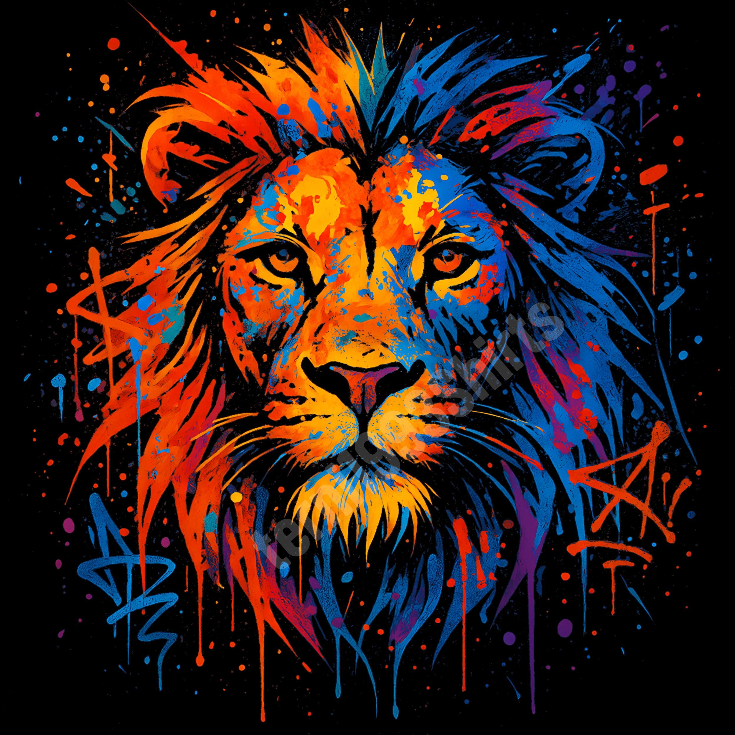 ストリートアート  ポケ●ンパロディ Lion Gones Graffiti Lion PNG - Vibrant Street Art Style Lion Head, Colorful