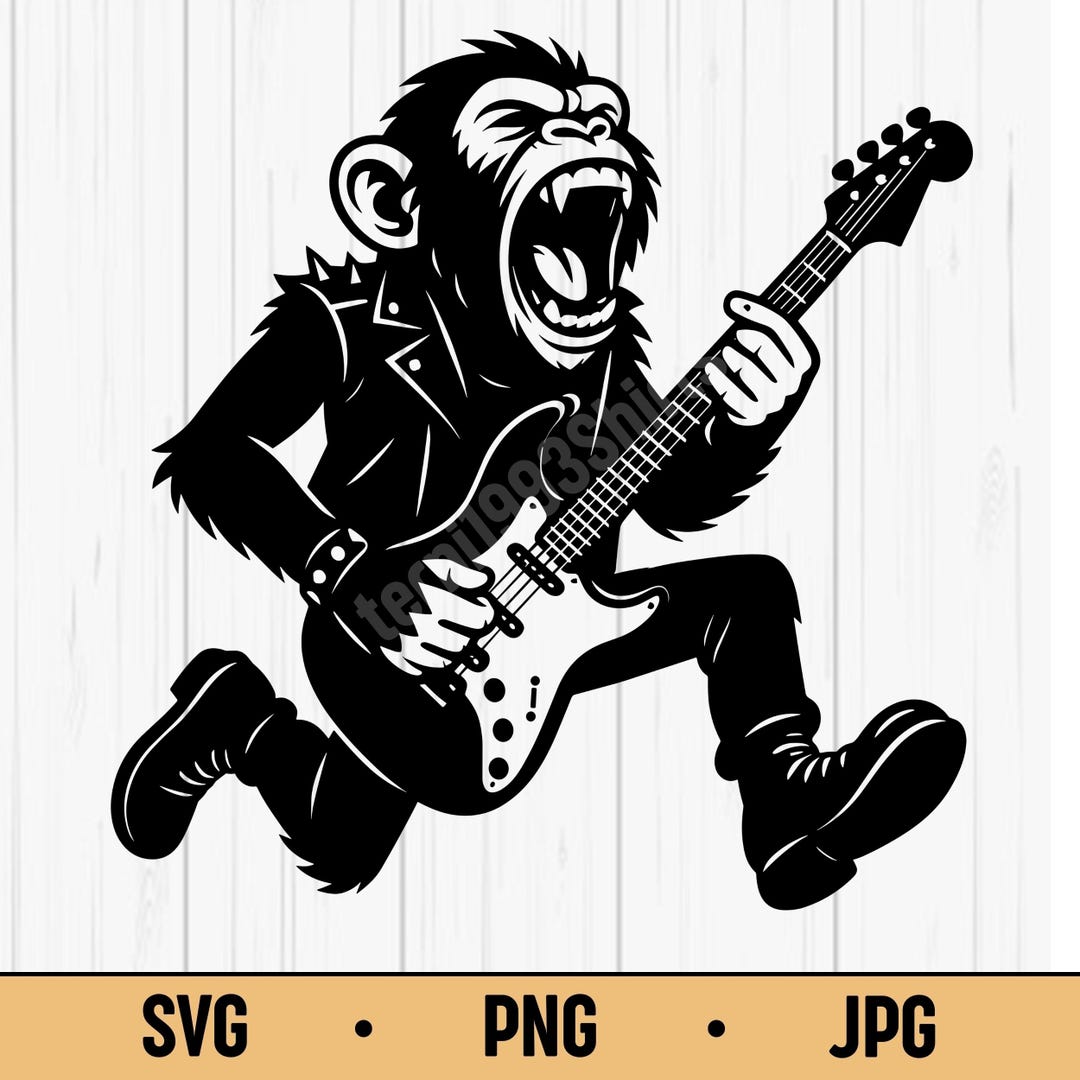 Rockstar Monkey Monkey With Guitar SVG PNG JPG – Rockstar Monkey Vector, Digital ...