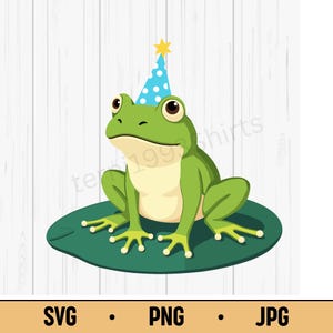 Party Frog SVG PNG JPG – Cute Frog with Birthday Hat, Cartoon Celebration Vector