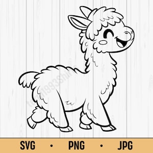 Cute Llama SVG PNG – Smiling Cartoon Alpaca Clipart for Kids, Digital Download for Cricut and Sublimation