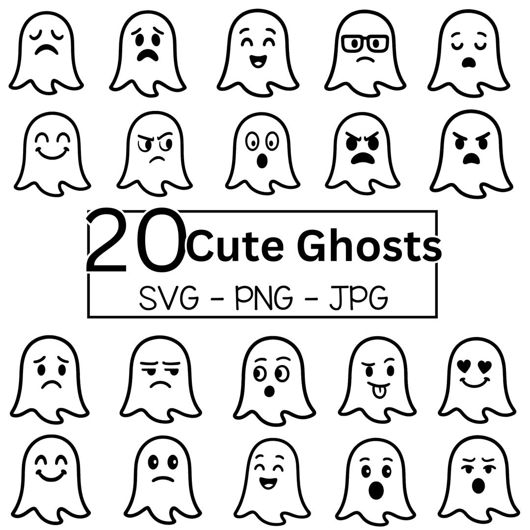 20 Cute Ghosts SVG PNG JPG Bundle - Halloween Ghost Clipart, Kawaii ...
