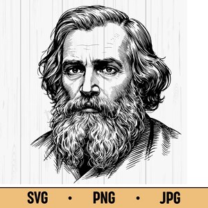 Vintage Man Portrait SVG PNG JPG – Bearded Gentleman Line Art, Antique Drawing