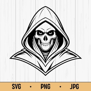 Grim Reaper SVG PNG – Hooded Skull Clipart, Dark Gothic Skeleton Design, Death Symbol Vector for Cricut & Tattoos
