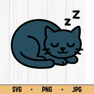 Sleeping Cat SVG PNG JPG – Cute Kawaii Cat Sleeping, Cozy Pet Animal Vector