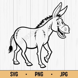 Cute Donkey SVG PNG – Smiling Cartoon Donkey Clipart for Kids, Farm Animal Digital Download for Cricut & Sublimation