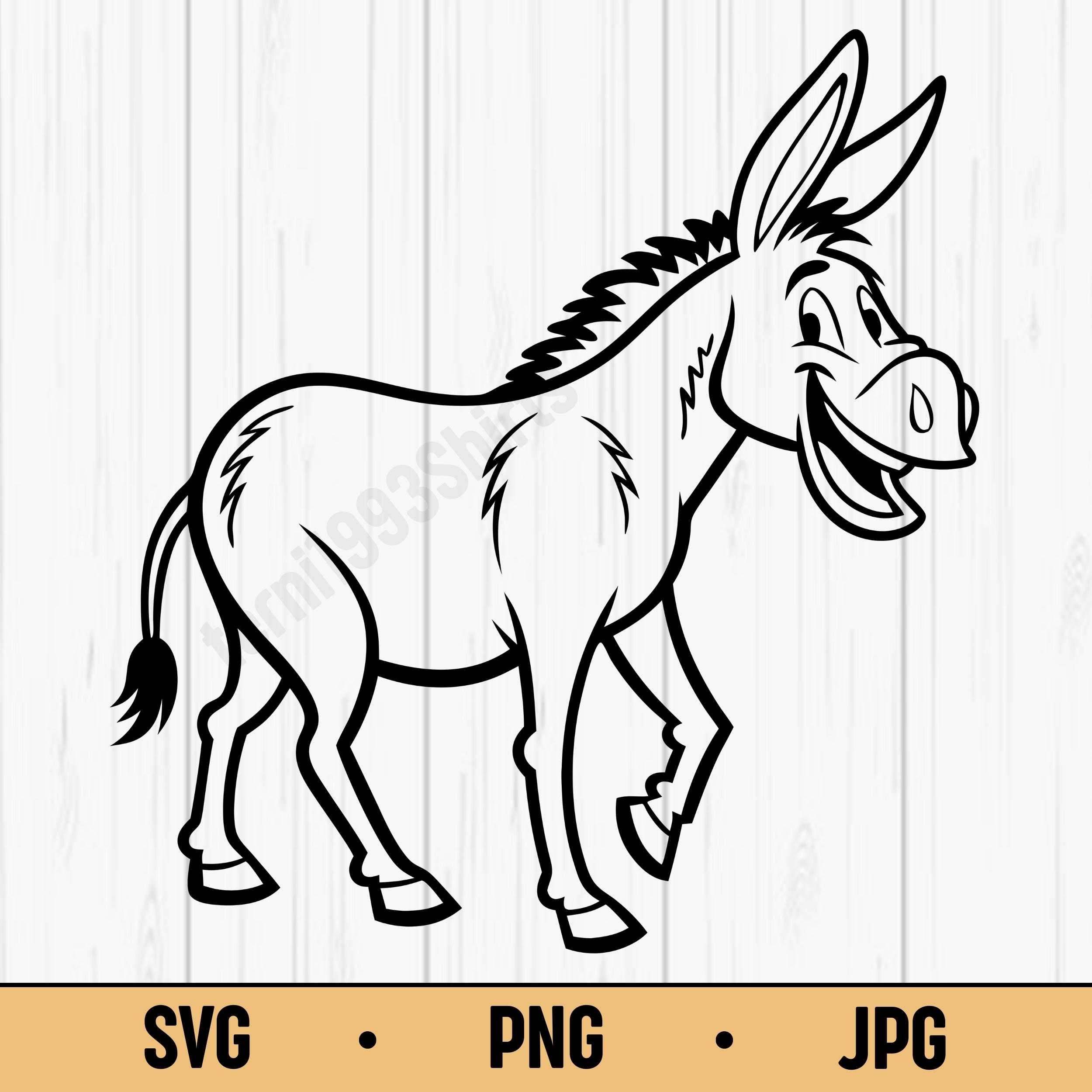 Cute Donkey SVG PNG – Smiling Cartoon Donkey Clipart for Kids, Farm ...