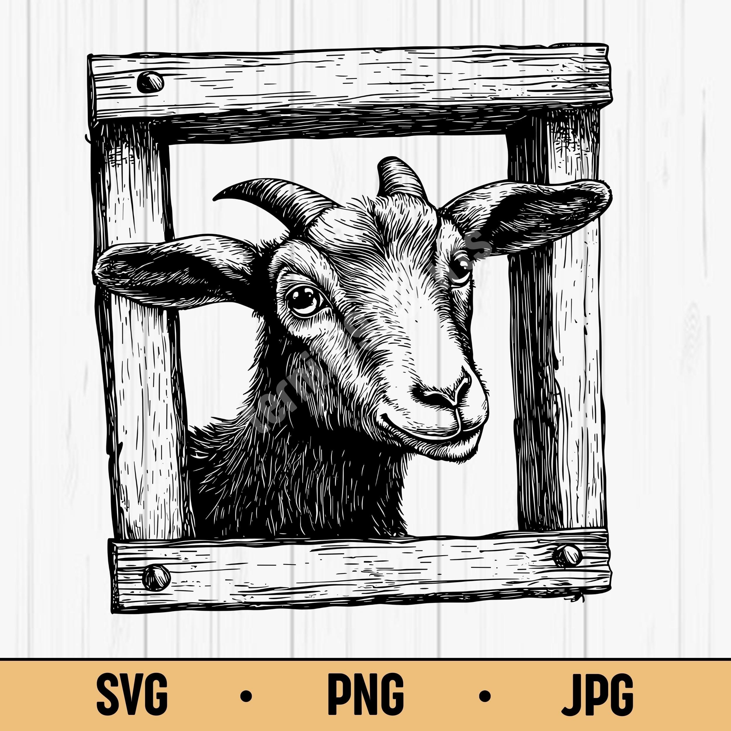 Goat Frame Round Goat in Wooden Frame Sublimation SVG PNG JPG – Funny Farm Goat Line Art ...
