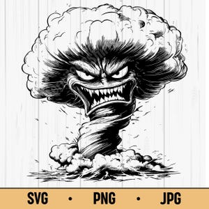 Angry Tornado SVG PNG JPG – Cartoon Twister Face Clipart, Funny Cyclone Storm Sublimation and Cricut, Digital Download