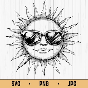 Cool Sun with Sunglasses SVG PNG – Fun Summer Line Art Digital Download for Beach and Vacation Designs
