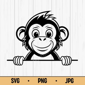 Peeking Monkey SVG – Funny Animal Clipart, Black Monkey Head Silhouette, Monkey Design for Cricut Sublimation, Monkey Kid's Illustration