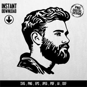 Bearded Man svg png eps dxf - Modern Beard Face Outline Digital Download for Cricut Silhouette Projects, Father's Day Gift for Him