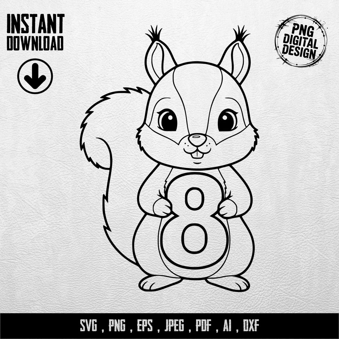 Squirrel Number 8 Digital Design, Cute Squirrel, Animal Clip Art ...