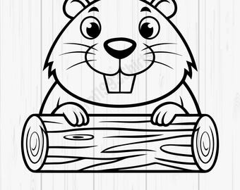 Cute Beaver SVG PNG – Cartoon Beaver with Log Clipart, Digital Download for Kids Crafts, Cricut & Sublimation