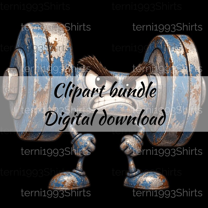 7 Funny Cartoon Dumbbells PNG Clipart Bundle - Weightlifting Characters ...