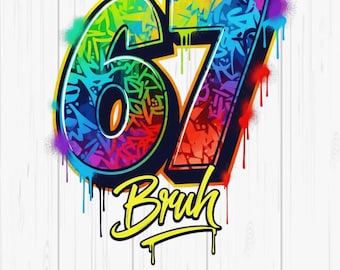 Divertente numero 67 in stile graffiti meme PNG, tendenza 6 7, sei sette PNG, download digitale