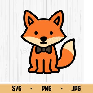 Fox with Bowtie SVG PNG JPG – Cute Fancy Fox Vector, Kawaii Animal Design