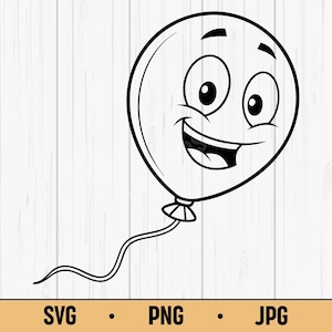 Happy Cartoon Balloon SVG PNG – Cute Smiling Balloon Clipart for Kids Party, Digital Download for Cricut and Sublimation