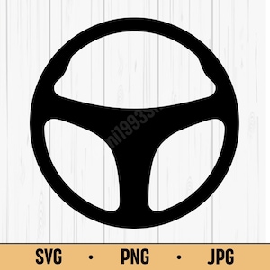 Könnte beinhalten: Schwarze Lenkradgrafik mit einem Dreispeichen-Design. Das Bild enthält die Dateitypoptionen: SVG, PNG und JPG.