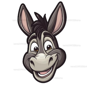 Lustiger Esel Kopf PNG – Cartoon Tier Illustration, Sticker & Sublimation Clipart, Digitaler Download