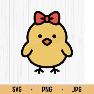 Chick with Bow SVG PNG JPG – Cute Kawaii Baby Chick Girl, Easter Animal Vector