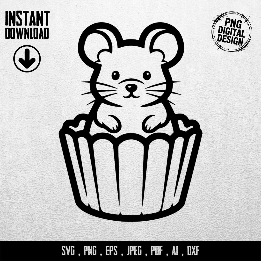 Diseño digital SVG de un lindo ratón en un cupcake, imágenes ...