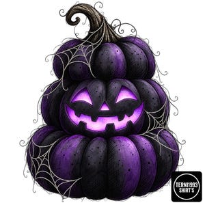 14 Halloween Black and Purple Pumpkin Stacks PNG Clipart Bundle - Spooky Jack O Lanterns, Gothic Pumpkin Clip Art, Digital Download