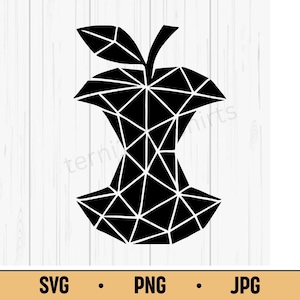 Geometric Apple Core SVG PNG JPG – Polygon Fruit Outline, Minimal Food Vector