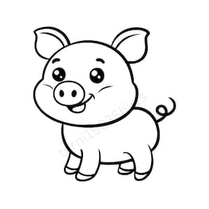 Lustiges Schwein Cartoon Tier - SVG, PNG, JPG, Digitaler Druckbarer Download, Cricut, Clip-Art-Download
