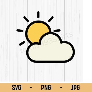Sun Behind Cloud SVG PNG JPG – Minimal Weather Icon, Cute Kawaii Sky Symbol