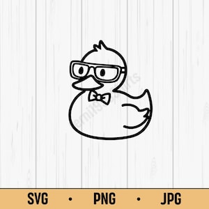 Cute Nerd Duck SVG PNG JPG – Funny Rubber Duck with Glasses and Bow Tie Line Art for Kids Crafts, Stickers & T-Shirts – Digital Download