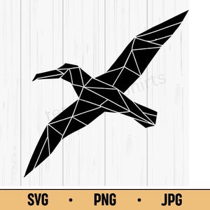 Albatro geometrico SVG PNG JPG – Vettore di uccello volante a bassa poli, design minimalista della fauna selvatica