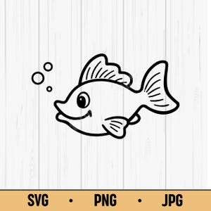 Smiling Fish SVG PNG JPG – Cute Cartoon Ocean Animal Line Art for Kids Crafts, Stickers, and Summer Projects, Digital Download